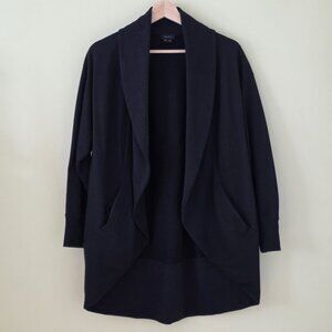 Theory Kolma Cardigan Womens S Black LS Cocoon Open Cotton Blend Pockets Capsule
